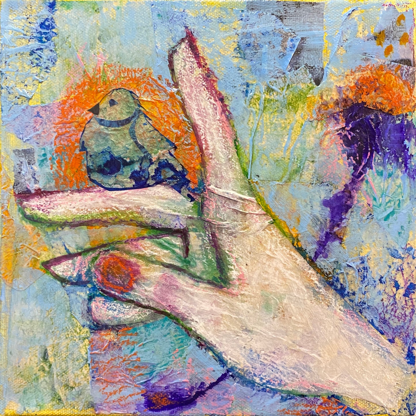 Small Blue and Orange Bird Collage