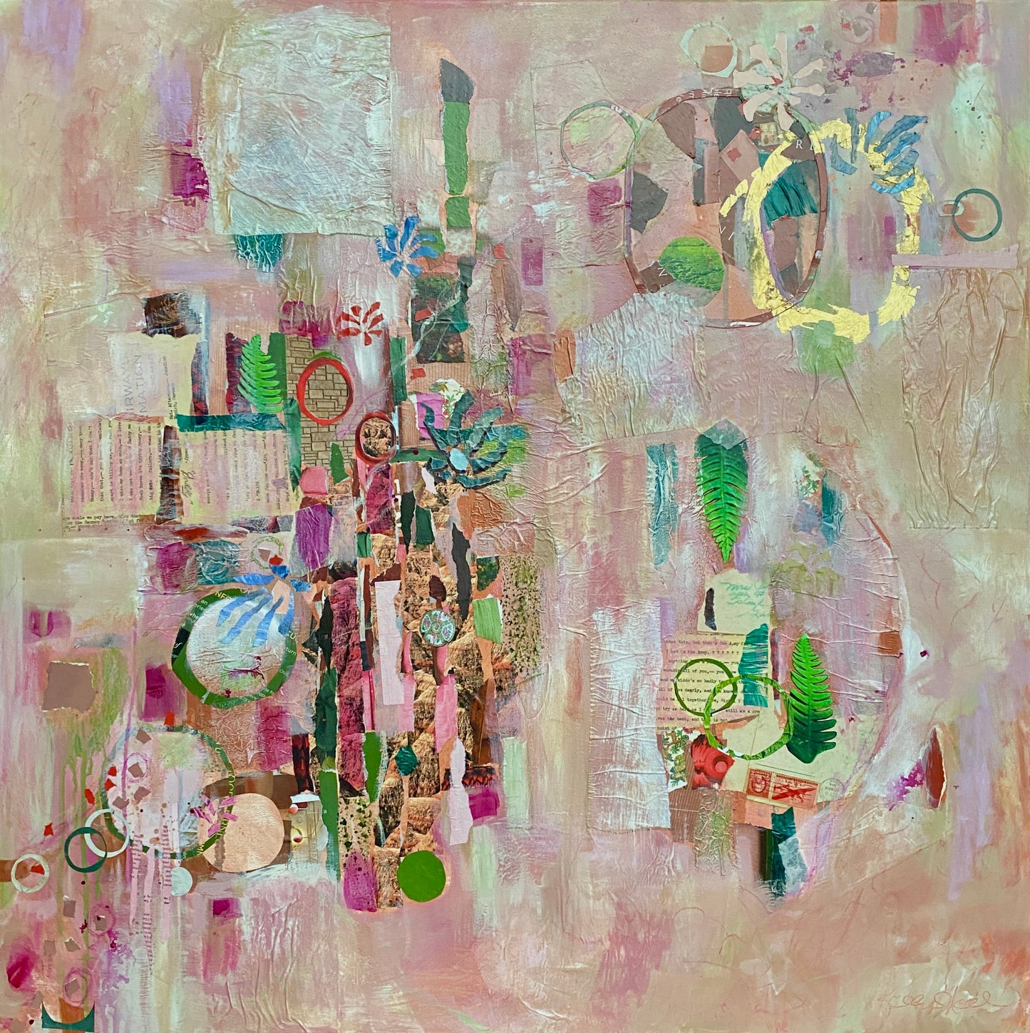 Abstract Garden Collage in pinks and greens