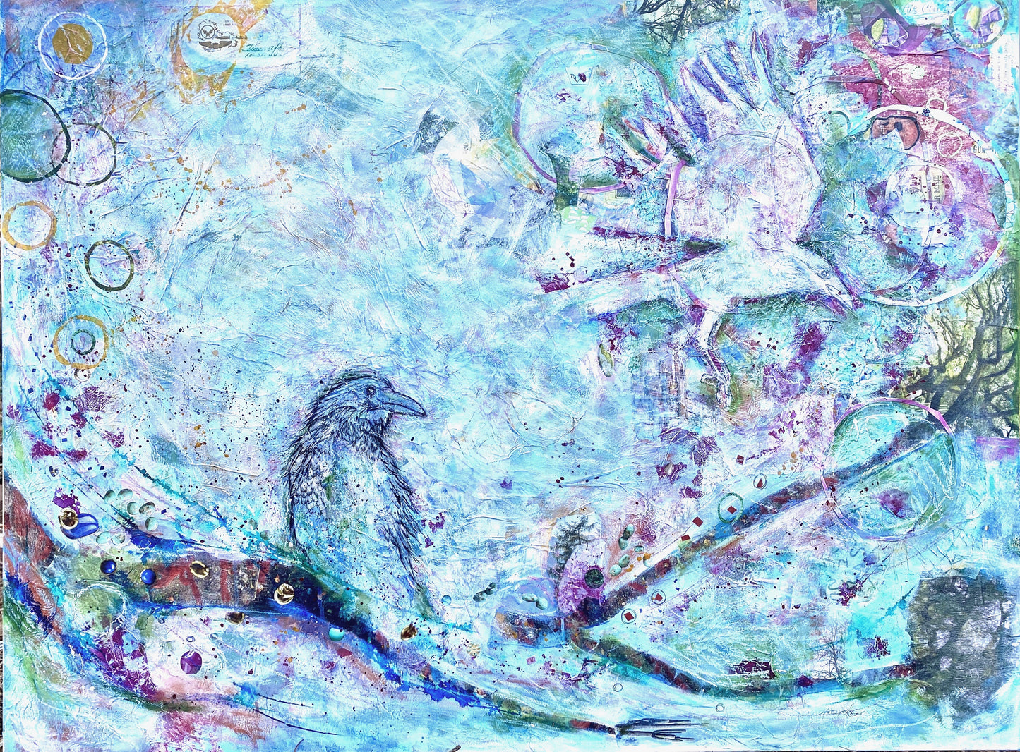 Huginn and Muninn, Odin's Ravens, Mixed Media