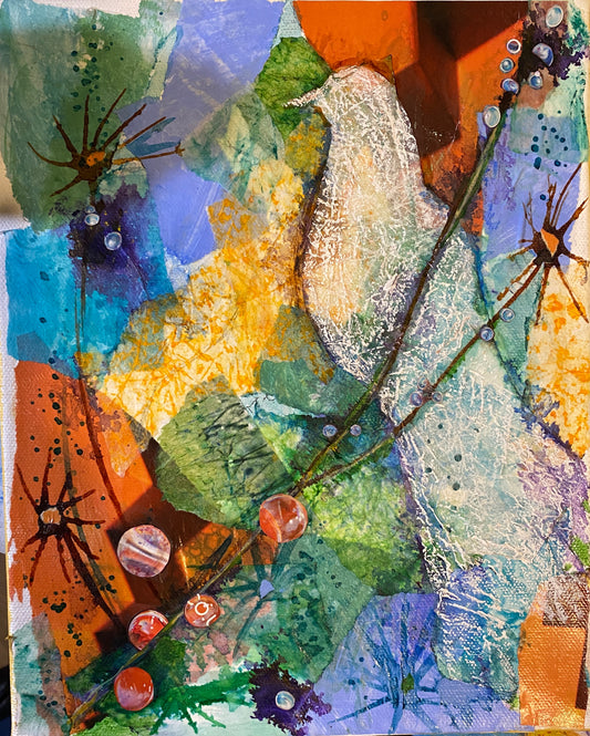 Colorful Blue and Orange Bird Collage