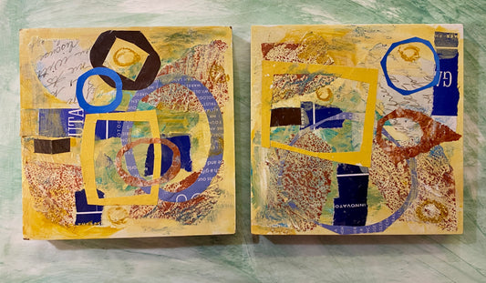 Pair of Yellow Decorative Abstracts on Wood