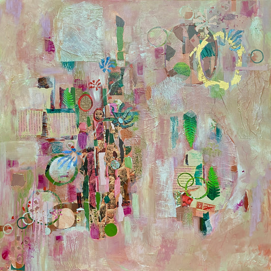 Abstract Garden Collage in pinks and greens